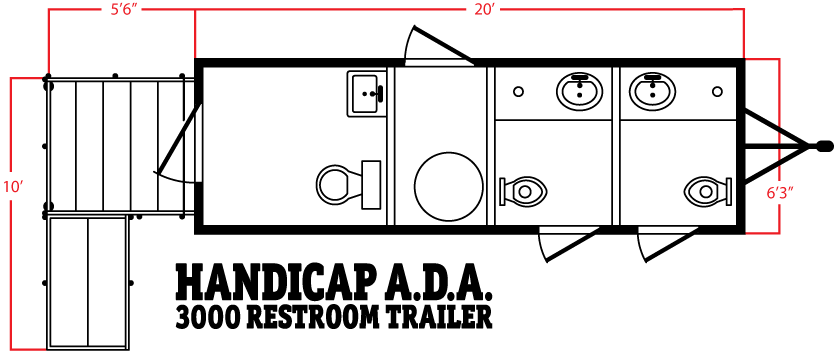 The Handicap ADA 3000 Restroom Trailer Layout