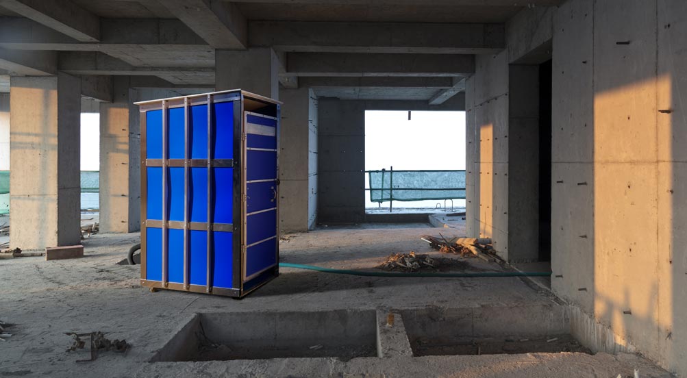 SkyUrinal Portable Urinal | The SkyUrinal Portable Urinal at a High Rise Building Construction Site.