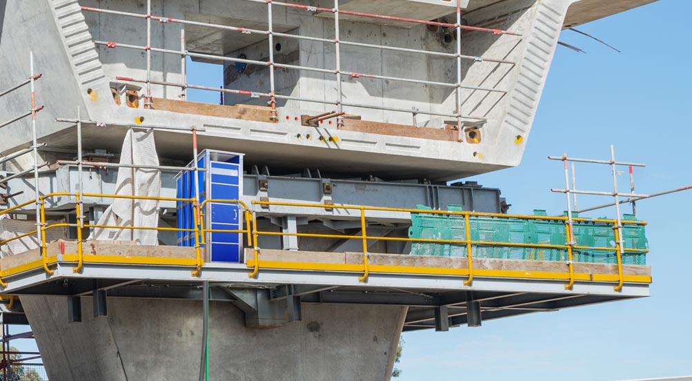 SkyUrinal Portable Urinal | SkyUrinal Portable Urinal Being Used at a Highway Overpass Under Construction