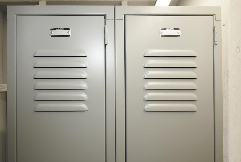 A16 LOCKER ROOM HAS TWO FULL LENGTH STEEL LOCKERS