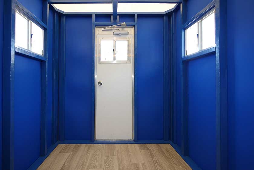 THE A48 SECURITY BOOTH HAS 3 SLIDING, LOCKING WINDOWS