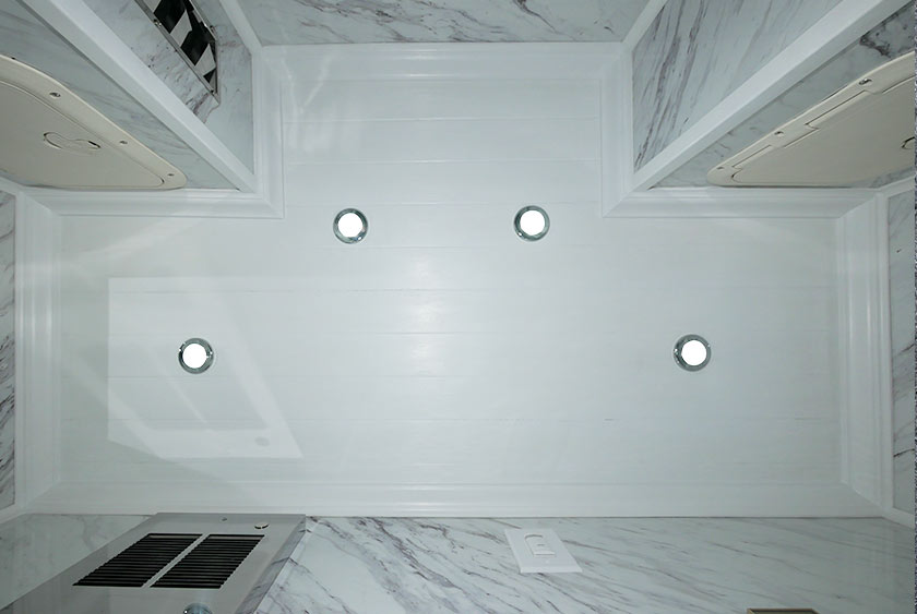 CEILING AND TRIM IS WHITE GLOSS WOOD, WITH 4 LED LIGHTS