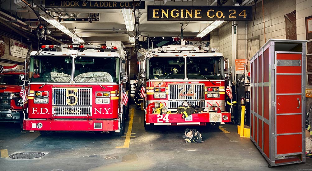 SkyWash Portable Sink | Red SkyWash Portable Sink Inside a FireHouse.