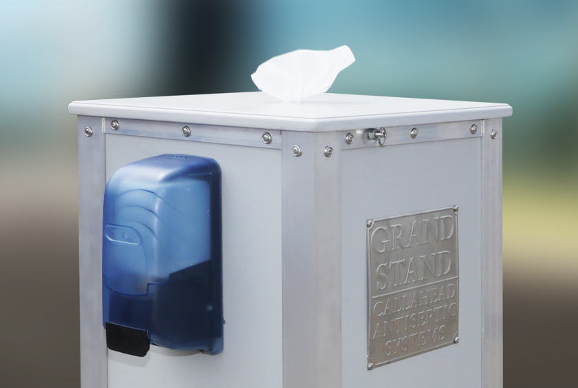 DISINFECTANT WIPES DISPENSE THROUGH TOP OF THE GRAND STAND