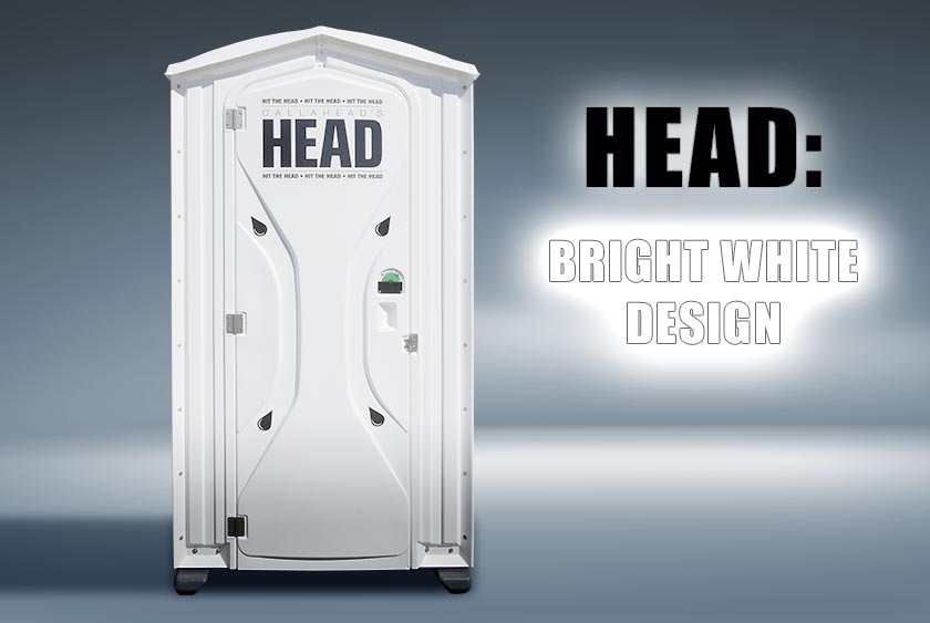 THE HEAD PORTABLE RESTROOM FEATURES A BRIGHT WHITE DESIGN
