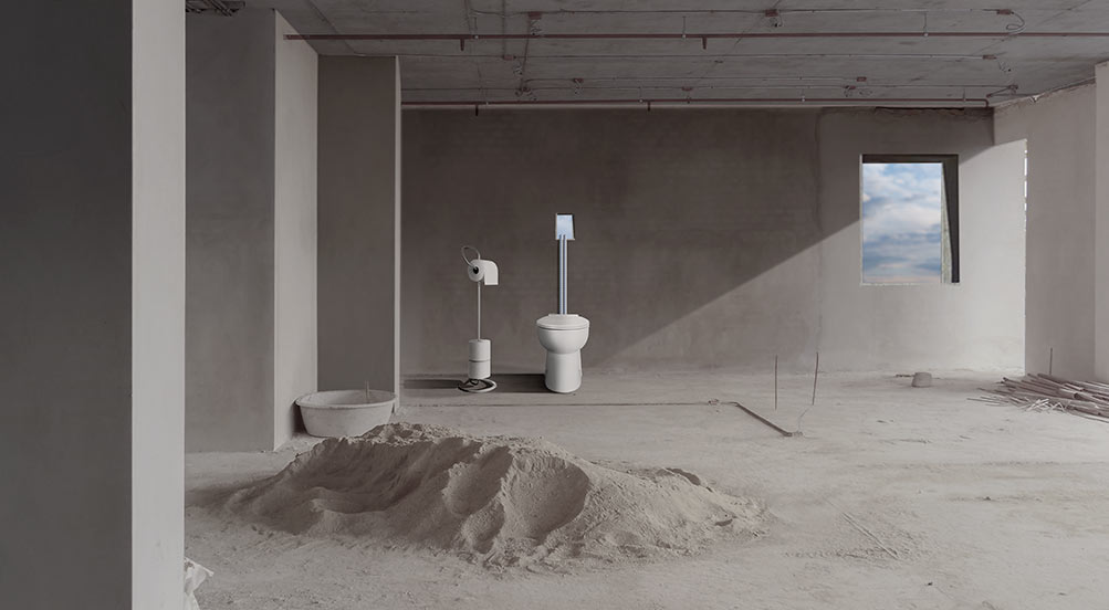 MAC Toilet System in Construction Building Outside View