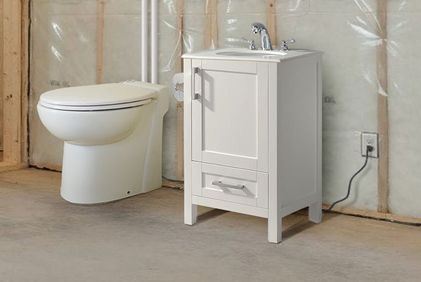 THE <b>MAC TOILET SYSTEM</b> INSIDE RESIDENTIAL BASEMENT