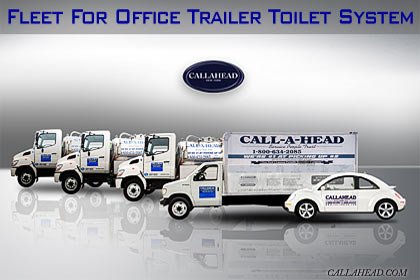 Fleet of Trucks and Volkswagen for Office Trailer Toilet System