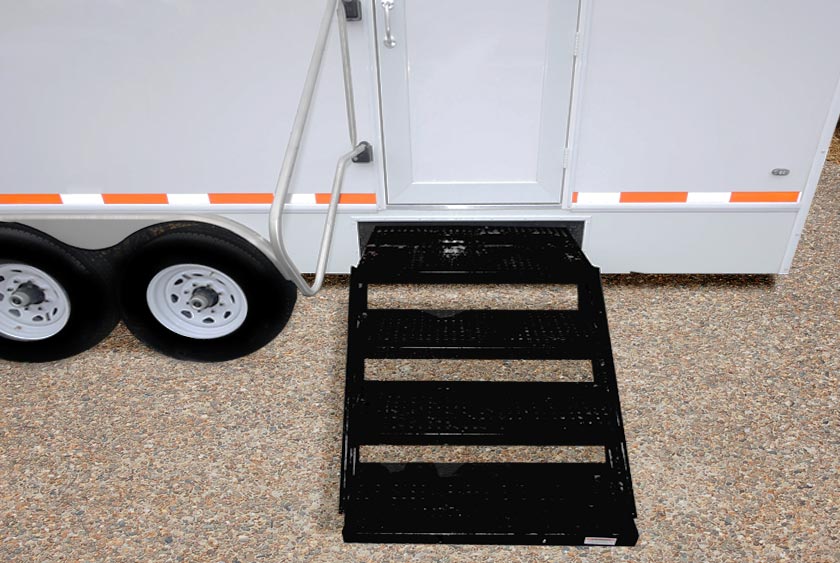 WIDE HEAVY DUTY STEEL STEPS AND STAINLESS STEEL HANDRAIL