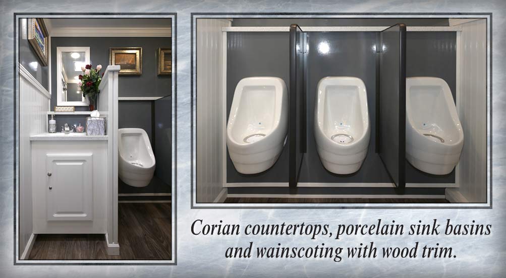 East End Restroom Trailer Comes With Corian Countertops, Porcelain Sinks, And Wainscoting With Wood Trim