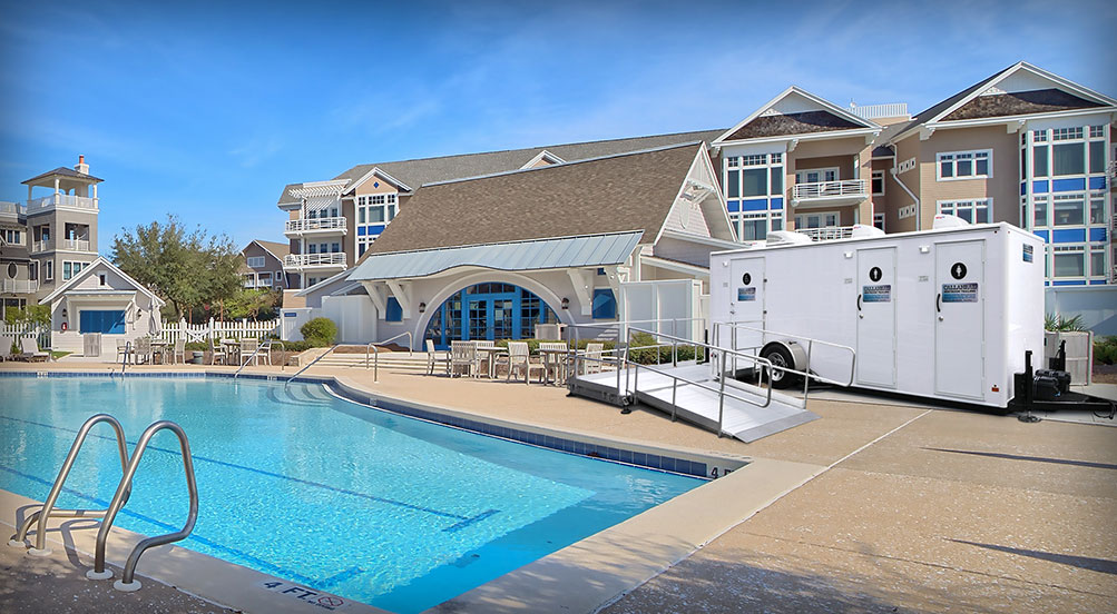 The Freedom Handicap Restroom Trailer Near Pool Area
