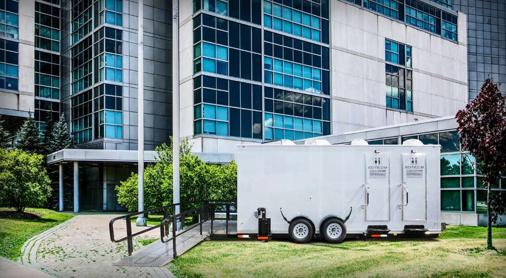 ADA Portable Restroom Trailer By The Hospital