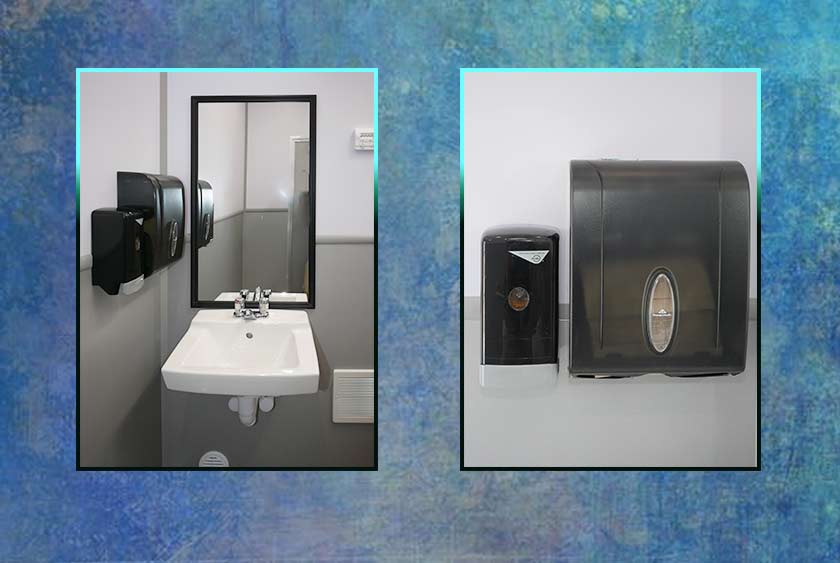 ADA COMPLIANT MIRROR AND ANTIBACTERIAL SOAP DISPENSER AND PAPER TOWEL DISPENSER