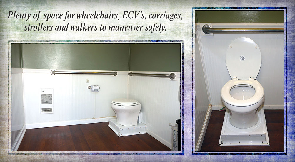 Liberty handicap Restroom Trailer Has Space For Wheelchairs, ECV’s carriages, strollers, and walker