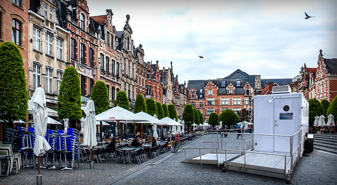 MODERN HANDICAP Restroom Trailer Near Town Square