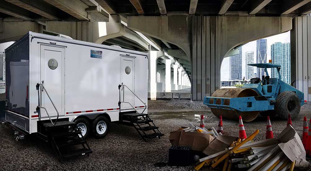 The Rover Restroom Trailer Rental Near A Job Site