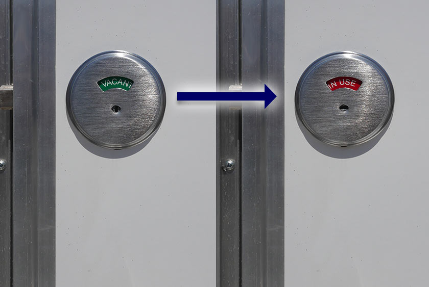 OUTSIDE LOCKING INDICATOR DISPLAYS EITHER 'VACANT', OR 'IN USE'