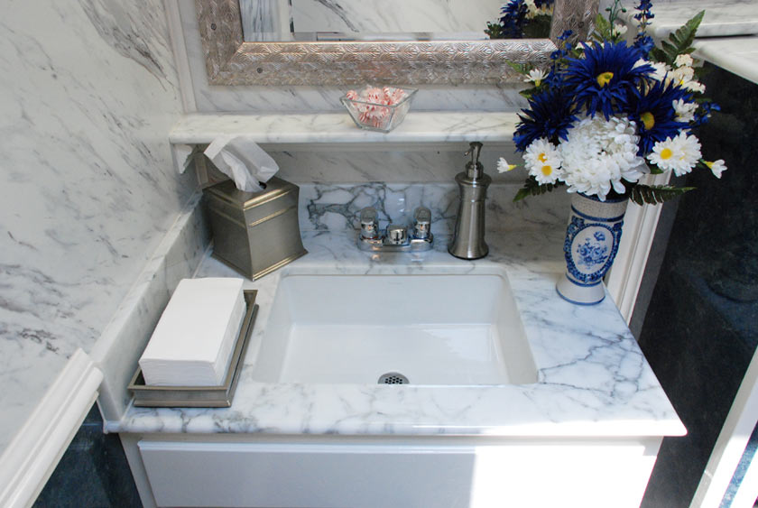 SOLID MARBLE COUNTERTOPS WITH PORCELAIN SINK BASINS