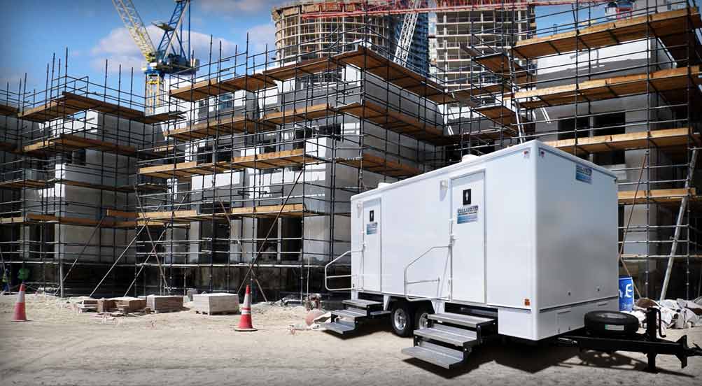 The Calverton Restroom Trailer Near Residential Construction