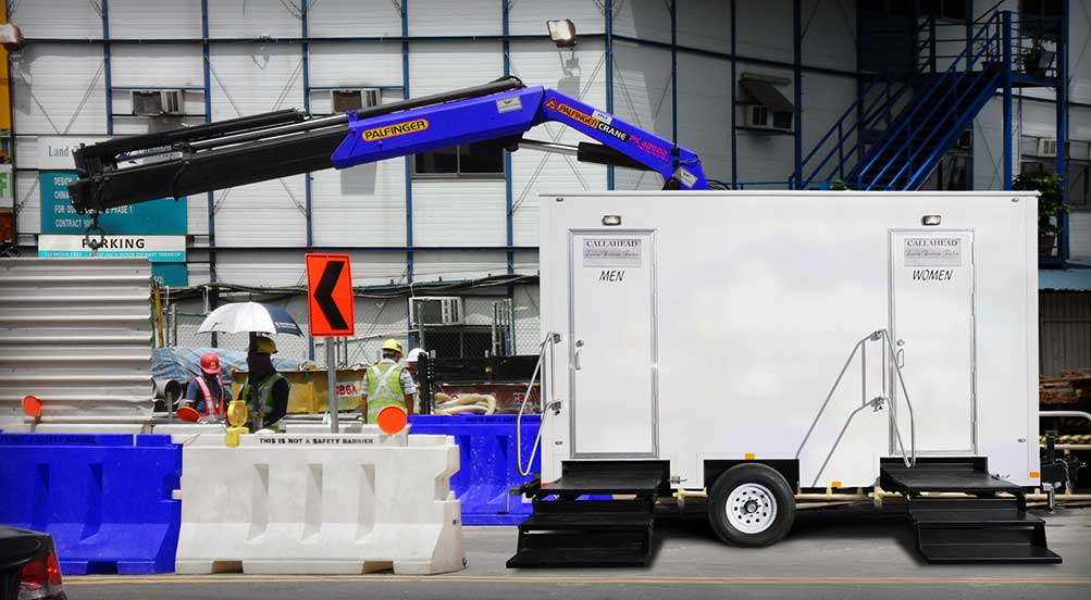 The Construction Restroom Trailer Near Road Work