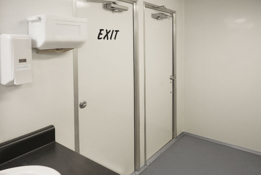 SEPARATE DOORS, WITH EXIT DOOR CLEARLY MARKED