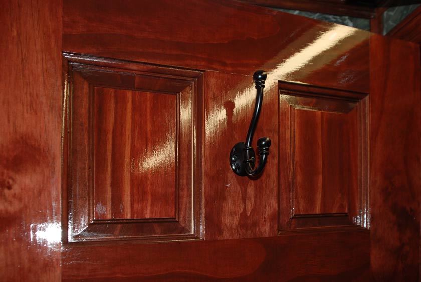 BEAUTIFUL WOOD DOORS WITH BRONZE COAT AND HAT HOOK