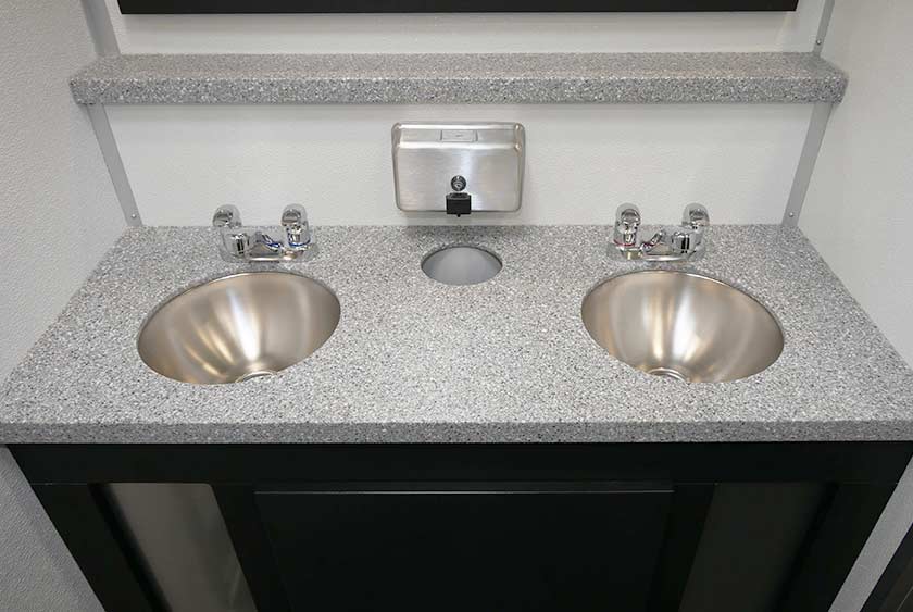 WIDE VANITY AREA WITH DOUBLE SINKS