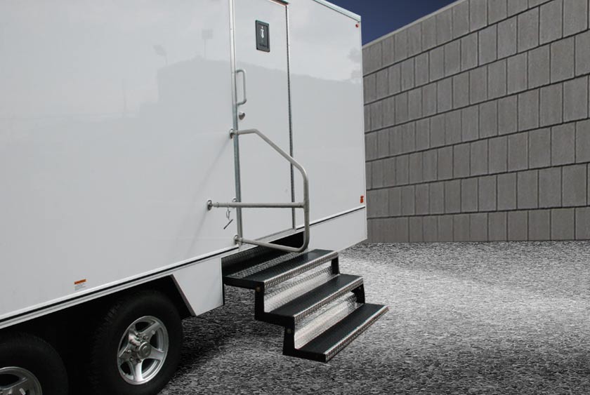 NON-SKID ENTRY STAIRS WITH STAINLESS STEEL HAND RAILS