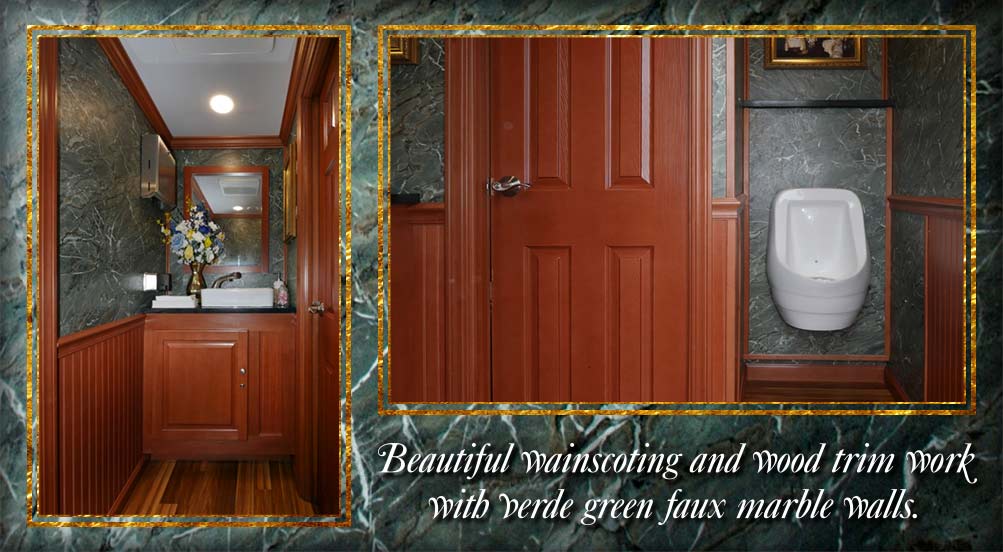The Manhasset Restroom Trailer Beautiful Wainscoting And Wood Trim Work With Green Marble Walls