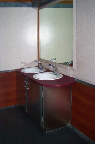 THE NEWPORT 1100 LUXURY RESTROOM TRAILER - Double Sinks with
                                    Full Mirror
