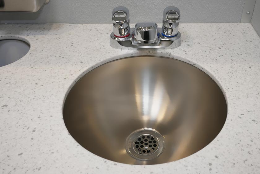 STAINLESS STEEL SINKS WITH CORIAN VANITY COUNTERTOPS