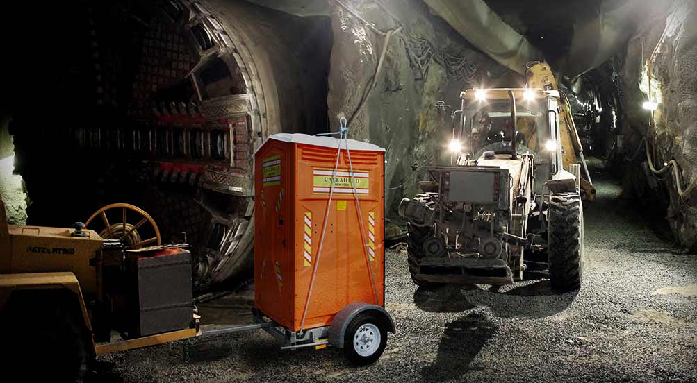 The Safety Head Portable Restroom Trailer In A Underground Tunnel