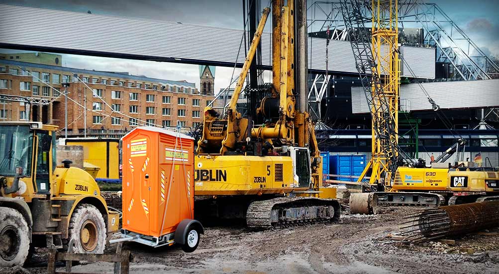 The Safety Head Portable Restroom Trailer Near Job Site