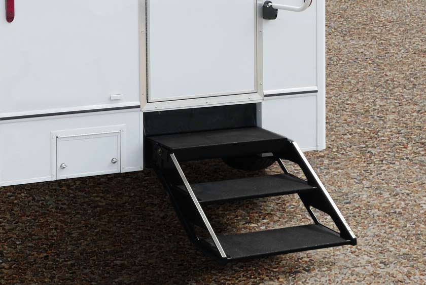 NON-SKID STEEL STAIRS PROVIDE ENTRY