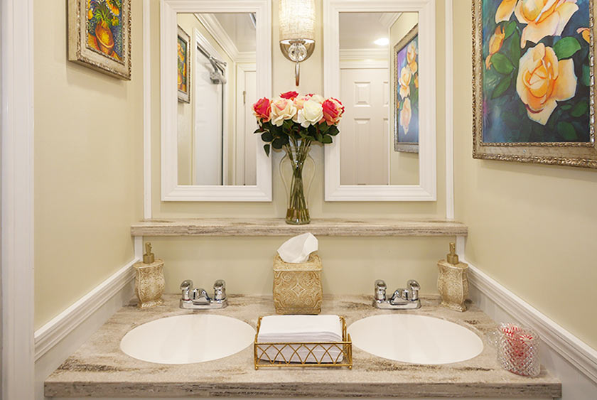 VANITY SINKS HAVE CORIAN COUNTERTOPS