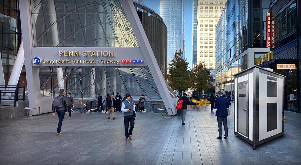 White Wash Portable Restroom | The White Wash Portable Restroom in Use at a Bridge Construction Jobsite